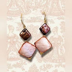 Pink Coral  Mother Of Pearl & Red Pearl In Gold Plated Earrings